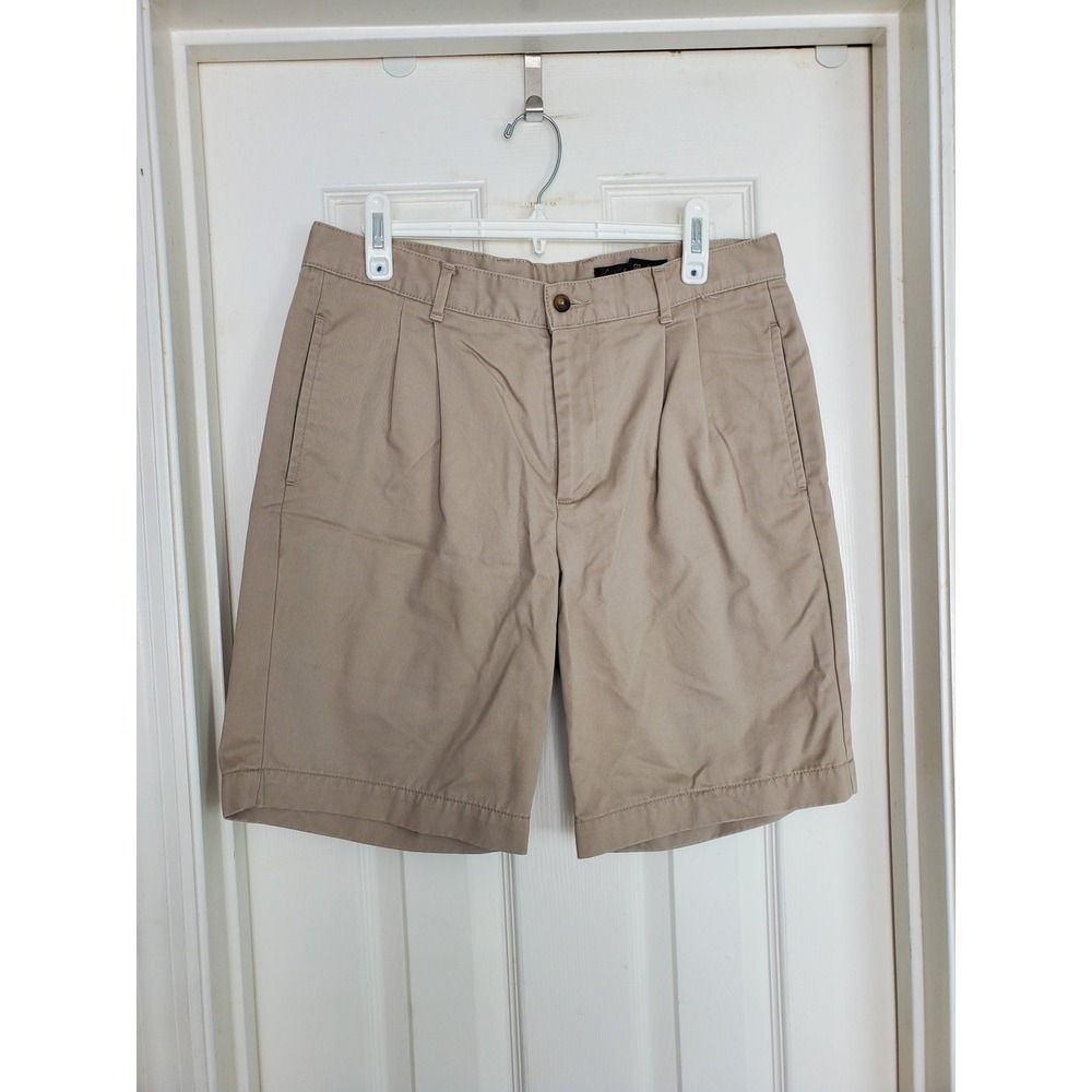 Greg Norman Golf Shorts Khaki Tan Pleated Cotton Classic Chino Casual 32